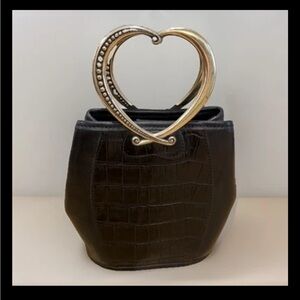 BRIGHTONBlack  Rustic Heart Handles Bucket Bag Handbag